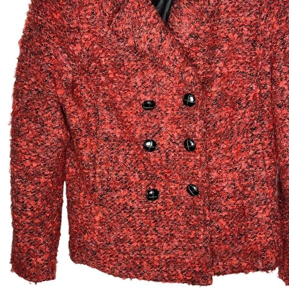 Robert Kitchen Canada Wool Blend Boucle Blazer M Double Breasted Coat Peony Blac - Picture 3 of 9
